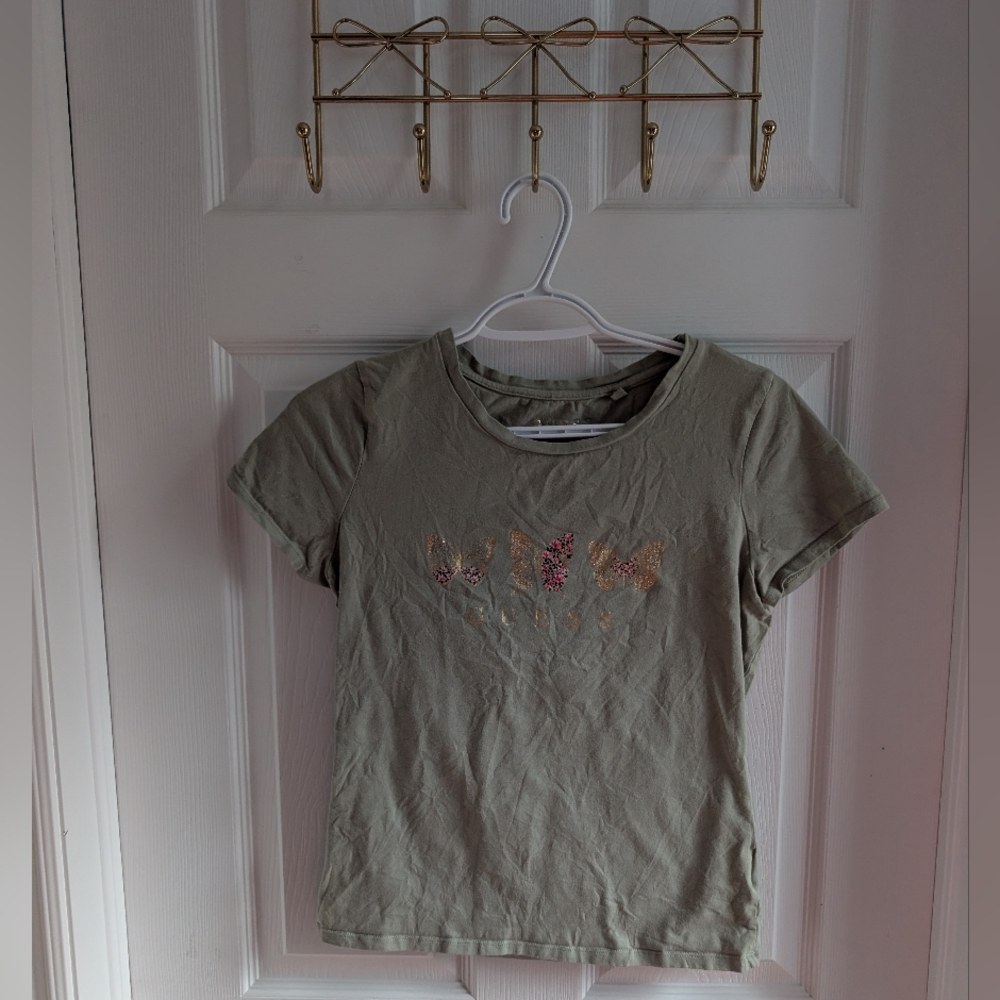 Guess Olive Tee with Butterfly Accents